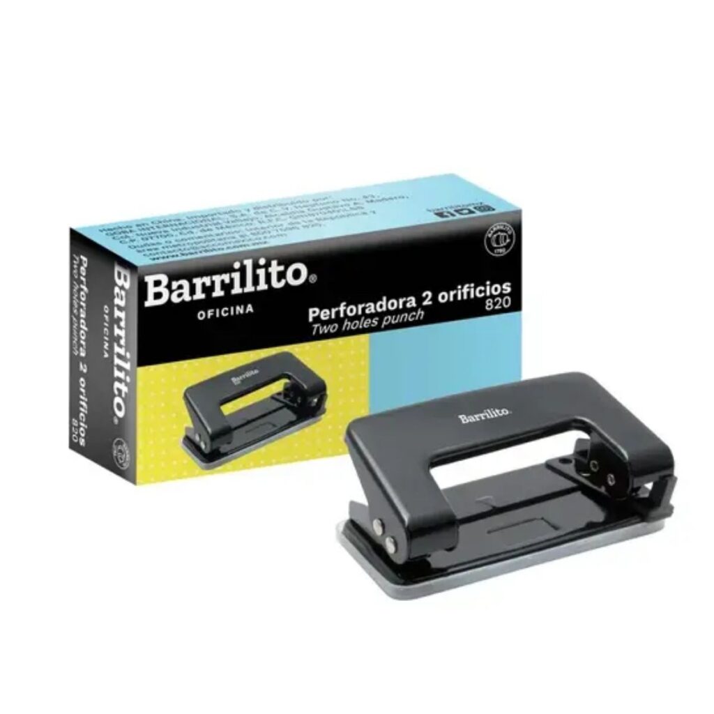 Perforadora Barrilito Tipo Pinza C/2 Orif Med 8cm Negro Pz